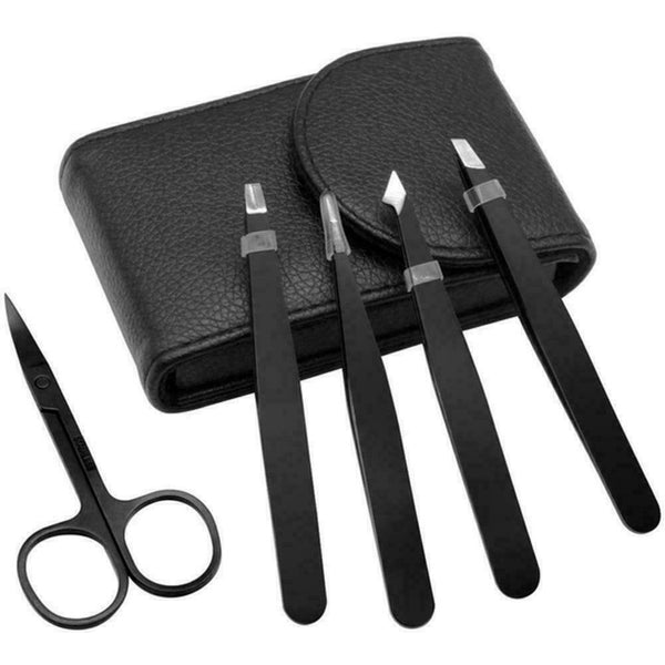 Tweezers 5PCS/Set Professional Stainless Steel Eyebrow Pluckers Case Set L1U7