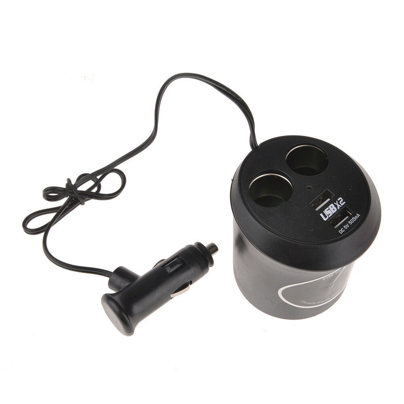 Durable Dual USB Port Car Charger 2 Sockets Cigarette Lighter Cup Holder Adapter