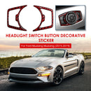 Red Carbon Fiber Headlight Switch Button Trim Stickers for Ford Mustang 15-19