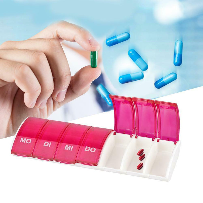 7 Days Pill Case 7 Grids Mini Medicine Splitter Tablet Storage Box (Red)