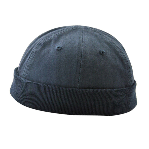 2 Pieces Fashion Cotton Skullcap Retro Roll up Edge Docker Hat Adjustable