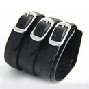 Punk Black 3 Row Buckle Leather Men Bracelet-Bangle Wristband Cuff FASHION Hot