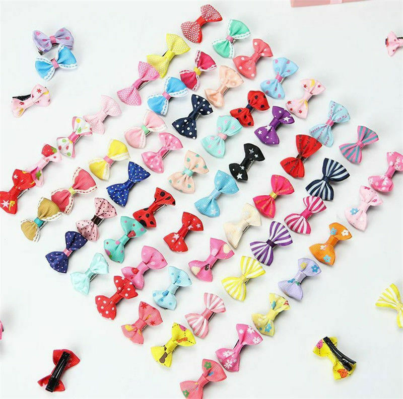 10Pcs Kids Boy Girl's Bow Ribbon Hair Bow Mini Latch Clips Hair Clip Hairpins