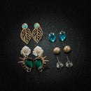 6 Pairs Retro Flower Leaf Stud Earrings Ethnic Turquoise Statement Jewelry Gift