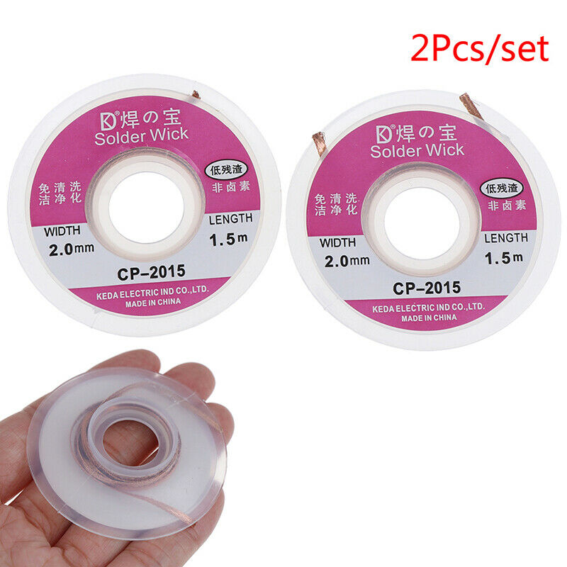 2Pcs Solder Wick Remover Desoldering Braid Wire Sucker Cable Fluxed F Tw