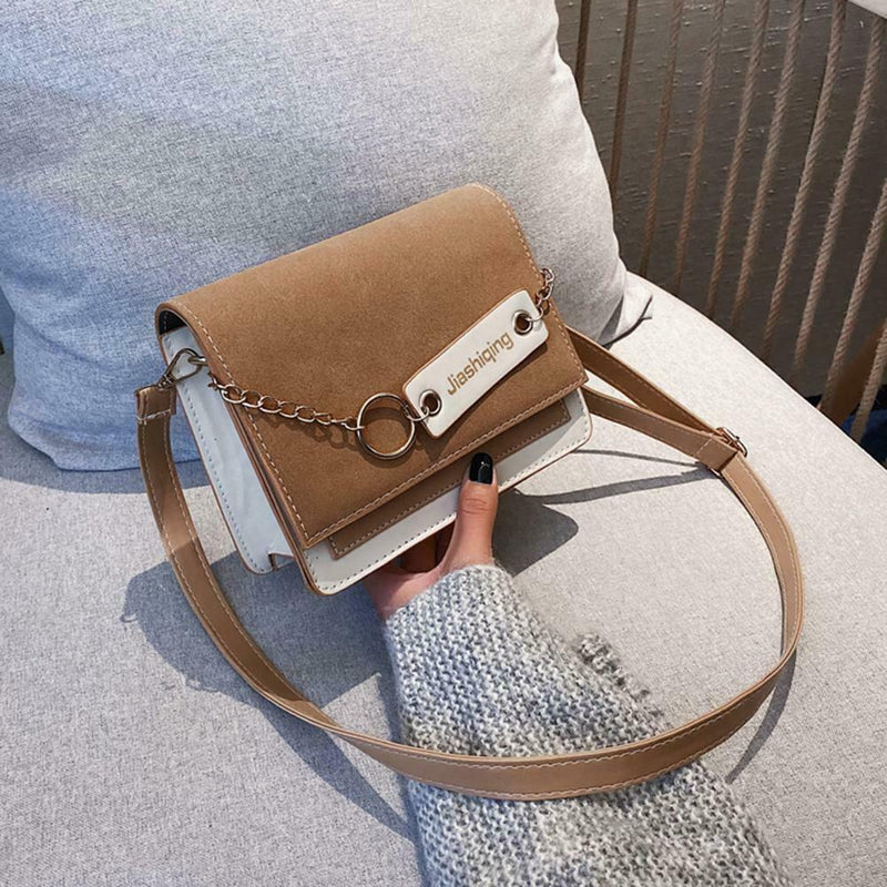Casual Messenger Bag Women Splicing Color Chain Shoulder Handbags (Brown) A