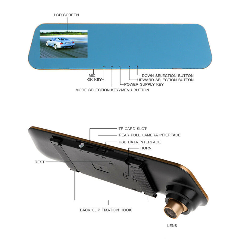 Vehicle V40 Recorder Two-lens Rear View Mirror Camera Video Dashcamera Full HD