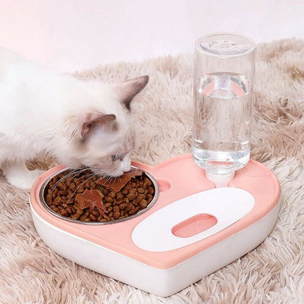 Dog Cat Water and Food Bowl Set, No-Spill Detachable Automatic Water Dispen P3C3
