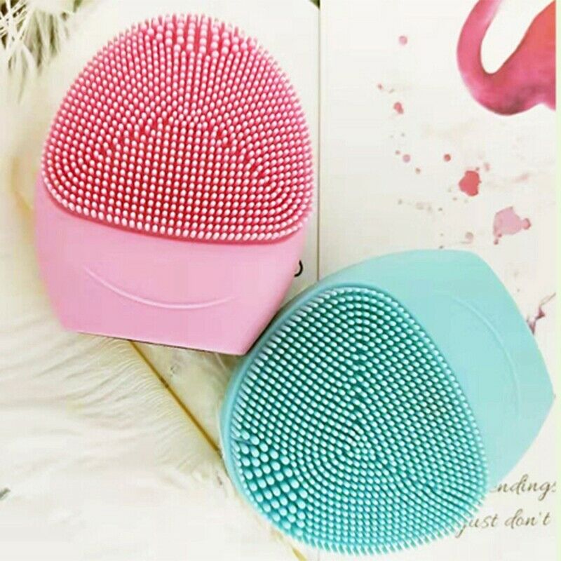 Pink Electric Battrey Facial Cleansing Brush Silicon Vibration Mini Cleaner H2Y1