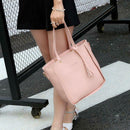 4pcs/set Litchi Leather Tassel Women Tote Shoulder Handbag Card Bags (Pink)