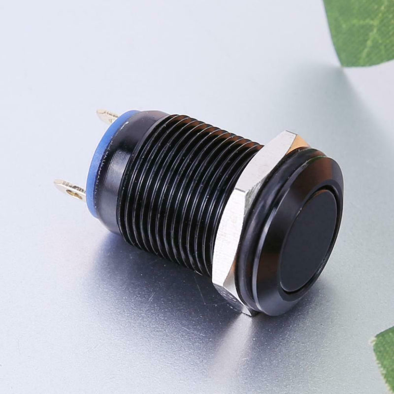 12mm Waterproof Flat Stainless Steel Momentary Push Button Switch (Black) A