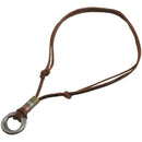 Fashion Men Retro Leather Cord Necklace Double Circle Ring Pendant Jewelry  P3R7