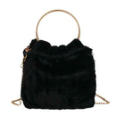 Fashion Soft Plush Handbag Women Shoulder Messenger Bag Travel Tote (Black)
