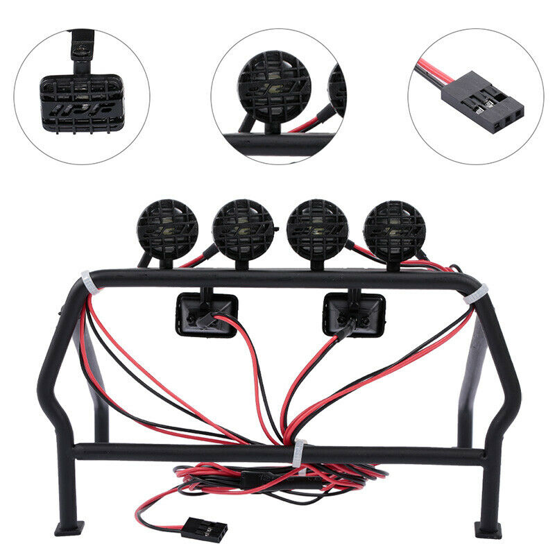 RC Parts Metal Roll Cage Bucket with 6 LED Lights for 1/10 Axial SCX10 RC4W H5D2