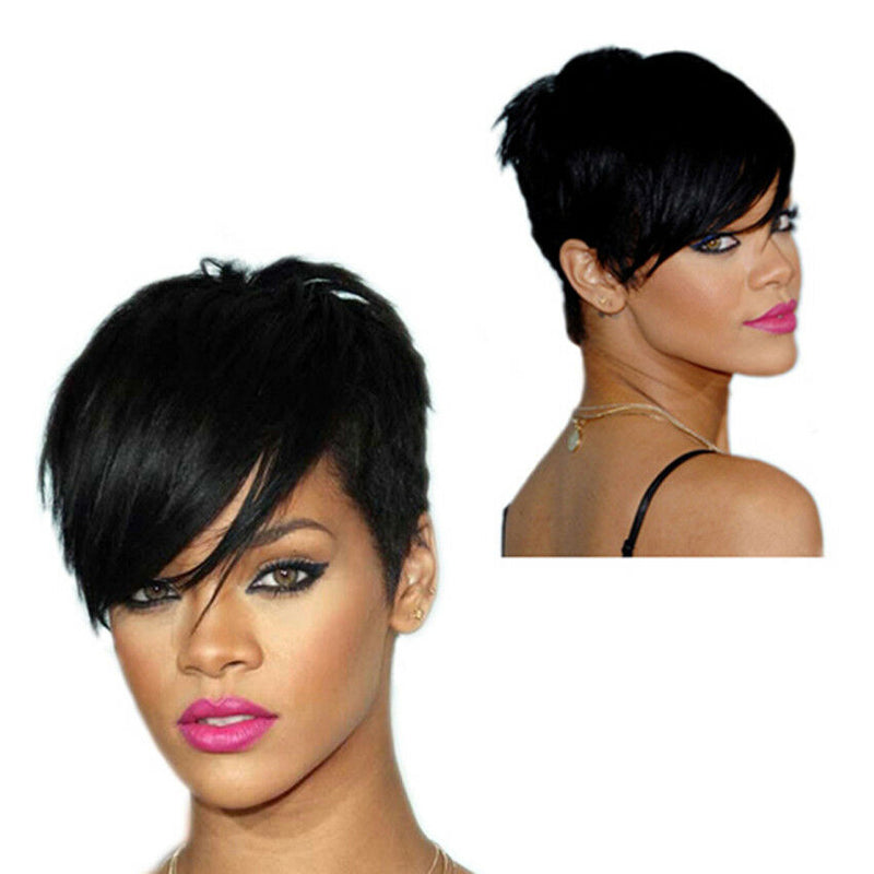 Masculine hairstyle cut Short wigs for women Straight style Synthetic Wig Black