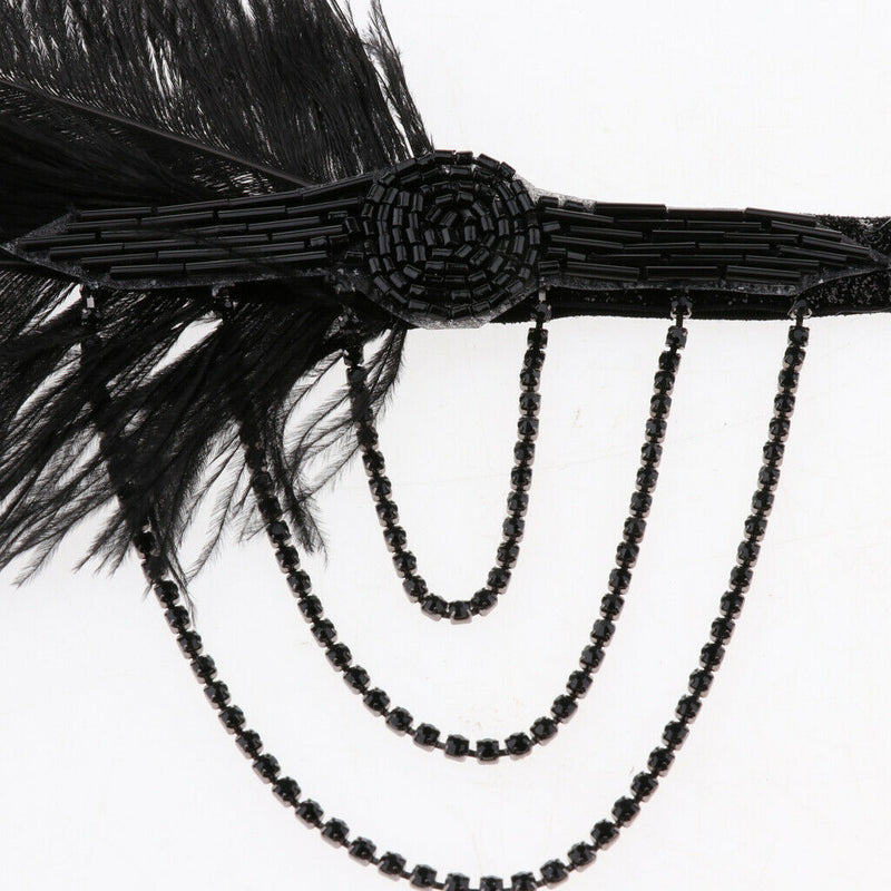 1920s Flapper Feather Headband/Women Rhinestone Beaded Headpiece/Bohemian Style