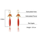Red Agate Festive Flower Earrings Long Retro Temperament Classical Fashion