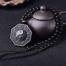 Obsidian Carved Yin Yang Ba Gua Pendant Necklace Lucky Amulet Chain Jewelry J5K2
