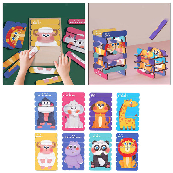 Wooden Jigsaw Puzzle Sorting Stacking Toys Animal Puzzle Preschool Educational
