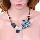 Women Geometric Fabric Flower Elegant Exquisite Necklace Jewelry Blue