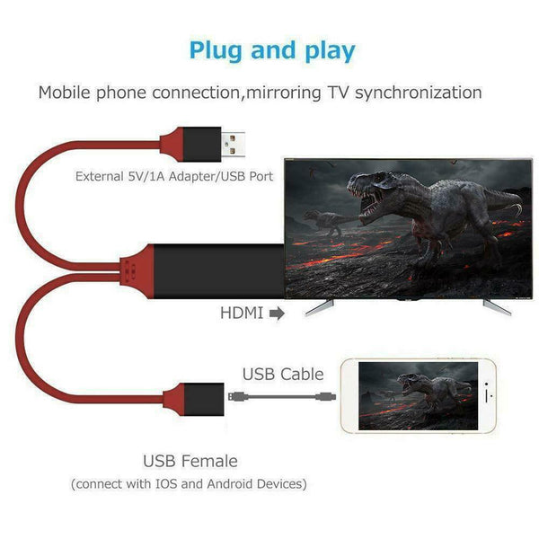 Phone 8 Pin USB to HDMI Cable HD 1080P Adapter Converter for HDTV TV Digital AV