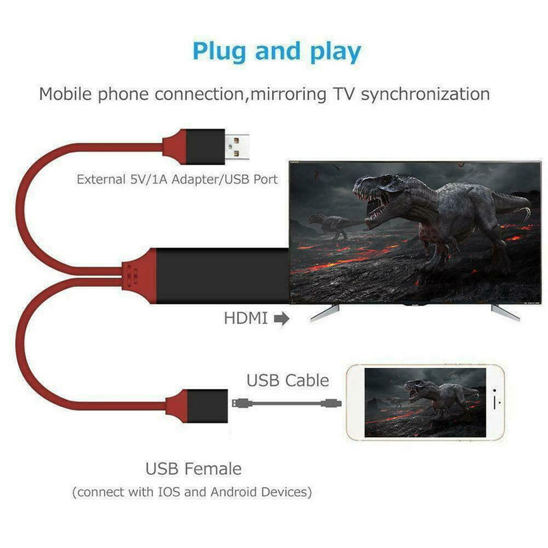 Phone 8 Pin USB to HDMI Cable HD 1080P Adapter Converter for HDTV TV Digital AV