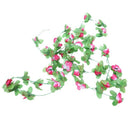 Artificial flower garland 2.2m long green leaves fabric flowers ivy pink +  Z3K6