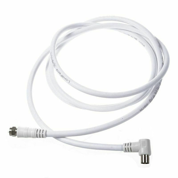 White 6.6ft 9.5mm 90 Degrees Male to F type Male Coaxial TV Satellite Anten P9V7