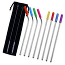 10Pcs Reusable with Silicone Tips Cleaning Brush Stainless Steel Straws