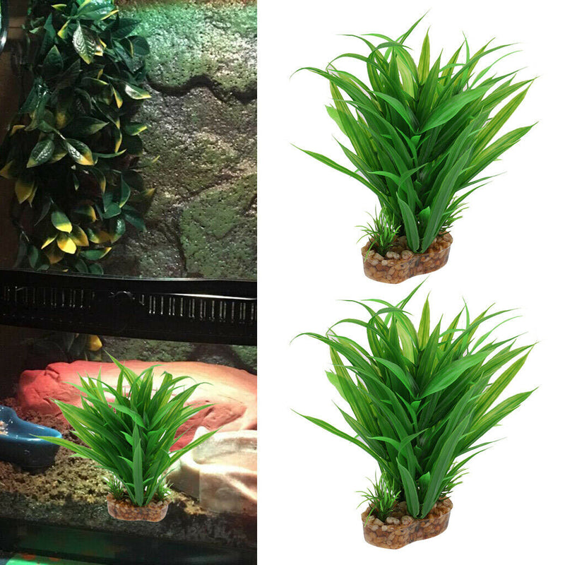 2x Plastic Green Bamboo Leaf Plants for Terrarium Aquarium   Tank Decor