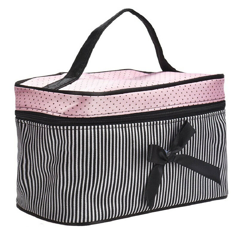 Women Stripe Bow monolayer cosmetic bag (Black) D4K8