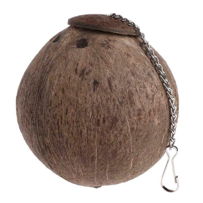 1xNatural Coconut Shell Bird Nest House Hut Cage Feeder Pet Parrot Parakeet E7J9