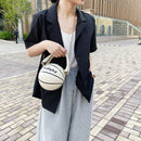 Round Basketball Women Leather Shoulder Messenger Bag Chain Handbag (White)