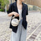 Round Basketball Women Leather Shoulder Messenger Bag Chain Handbag (White)