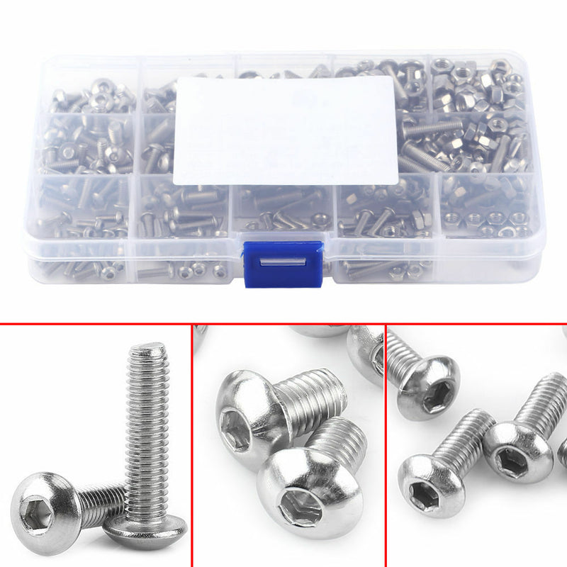 440pcs M3 M4 M5 304 Stainless Steel Hex Socket Button Head Bolts Screws Nuts Kit