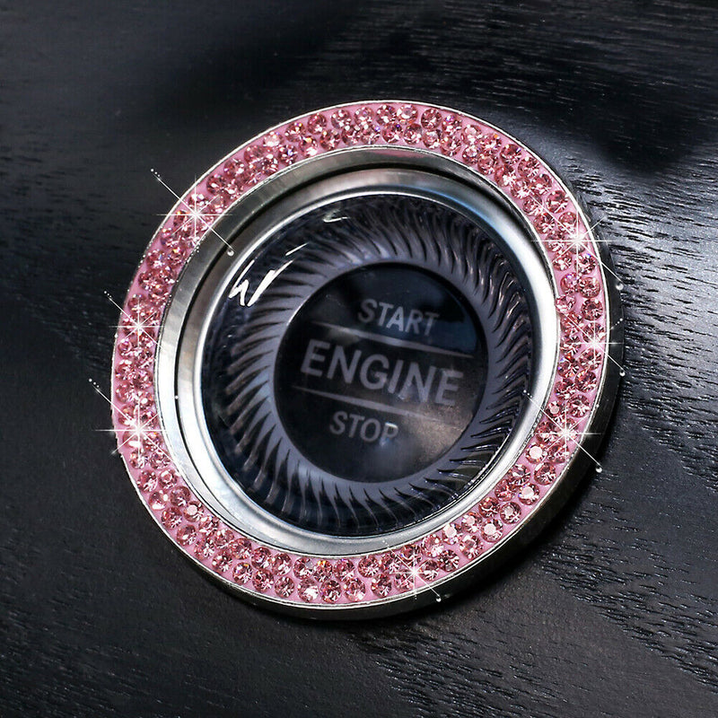 1.25 inch ID Rhinestone Car Engine Start Stop Ignition Key Ring (Pink)