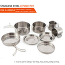 8pcs Outdoor Camping Picnic Cookwares Stainless Steel Cooking Bowl Pan Set