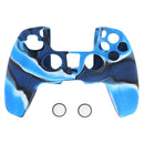 Anti Slip Camo Silicone Case Skin + 2 Thumb Grips for PS5 Controller (Blue) A