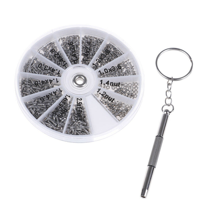 1000Pcs Tiny Screws Nut + Screwdriver Watch Eyeglass Glasses Repair Tool Set `US