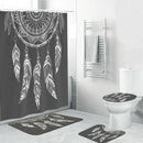 4Pcs Home Bathroom Decor Set Bohemian Style Feather Pattern Toilet Seat Cov