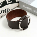 Leather Bracelet Punk Style Round Ring Cuff Bangles Jewelry Gift (Brown) A