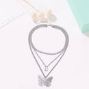 Multi-layer Necklace Women Hollow Out Butterfly Lock Choker Pendant Jewelry A