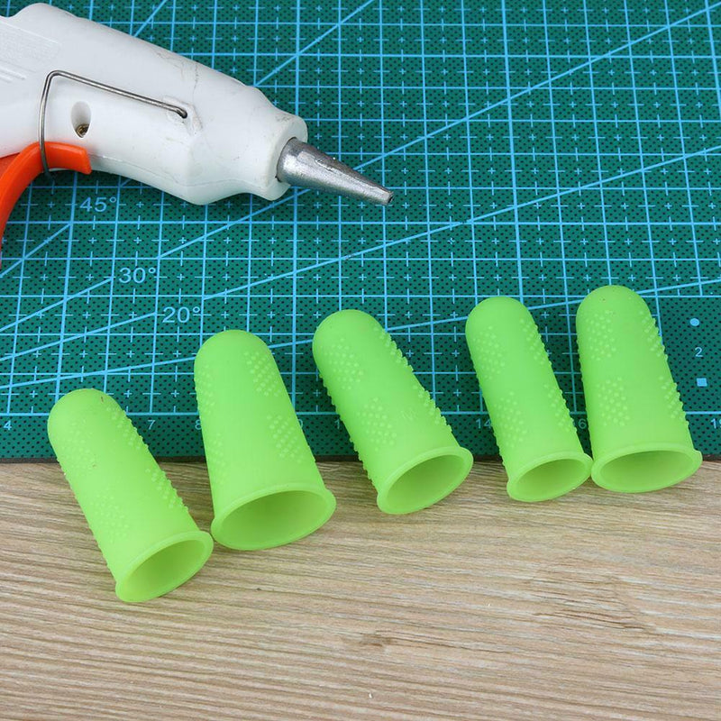 Anti-slip Hot Glue Gun Finger Caps Silicone Finger Cover Sleeve (Green 5pcs