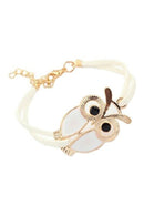 New Women's Retro Owl Decoration Faux Leather Bracelet White