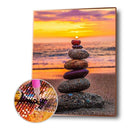 Diamond Painting Beach Sunset Stacked Rocks DIY Full Round Picture 30x40cm