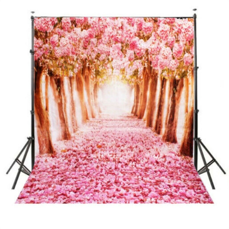 1.5m*1m Sakura Flower Road Photography Backdrop Cloth Wedding Background DIY