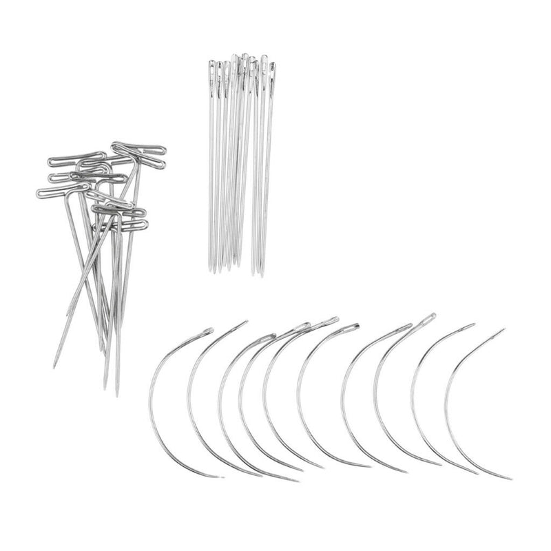 30 Pieces Wig Making Pins Needles Set, Wig T Pins J Pins C Curved Needles Hair