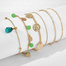 6Pcs Boho Bracelet Set Women Blue Water Drop Beads Alloy Chains Bangle JewelryTE