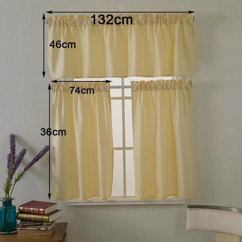 1 Set Beige Rod Pocket Short Tier Curtains Panels Half Drapes for Bathroom