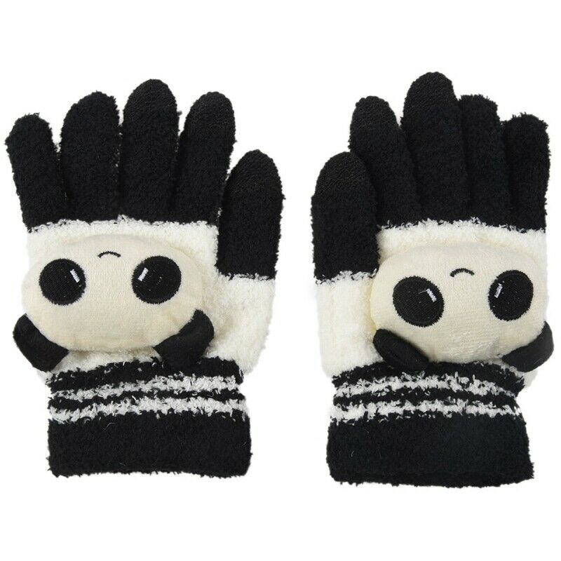 Women Winter Sweet Panda Design Touchscreen Gloves Black White